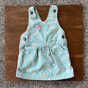 VTG 90s OshKosh | Vestbak Corduroy Overall Dress | Mint Bunny Print | Size 2T